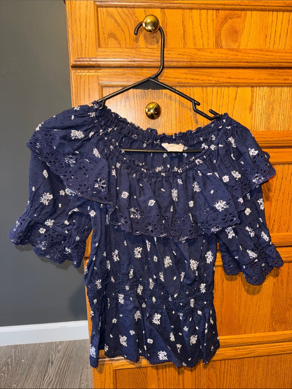 Universal Thread Navy Floral Smocked Off-Shoulder Top
